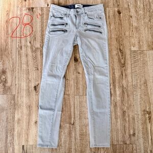 PAIGE Womenen's Skinny Jeans in Light Gray with Zipper Details